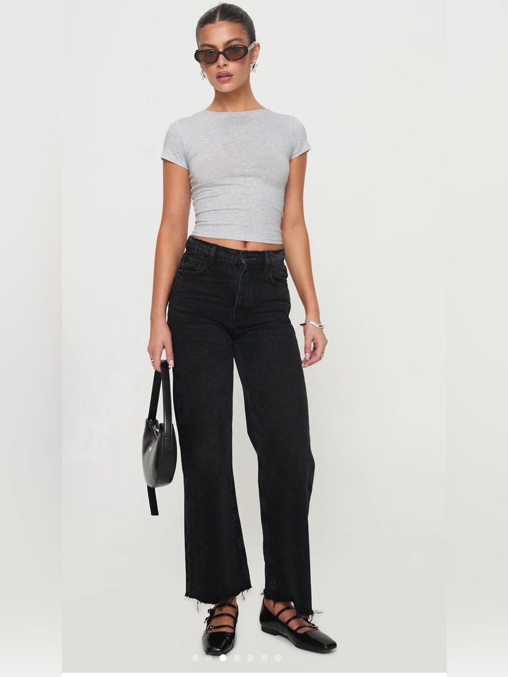 Princess Polly Fawcett High Rise Straight Leg Jeans Washed Black Raw Hem Sz 0